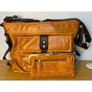 VTG Y2K Tasche Leather Purse and Wallet Brown Leather Slouchy Chunky Strap